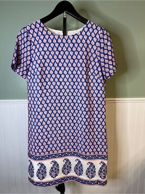 J. Crew Pink and Light Blue Lined Floral  Paisley Print Dress. Size 2